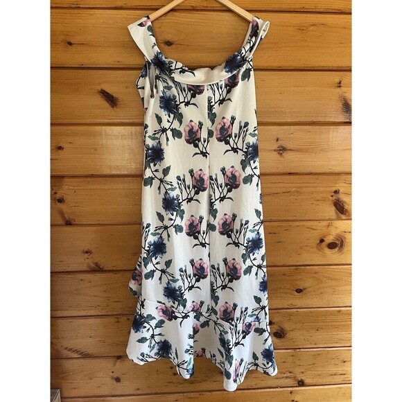 Venus Off Shoulder Dress Women's 1Xb Beige Multi-Floral Polyester High-Low Hem - Picture 7 of 7